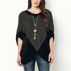 ANTHROPOLOGIE Pewter Poncho, black/grey, XS/S